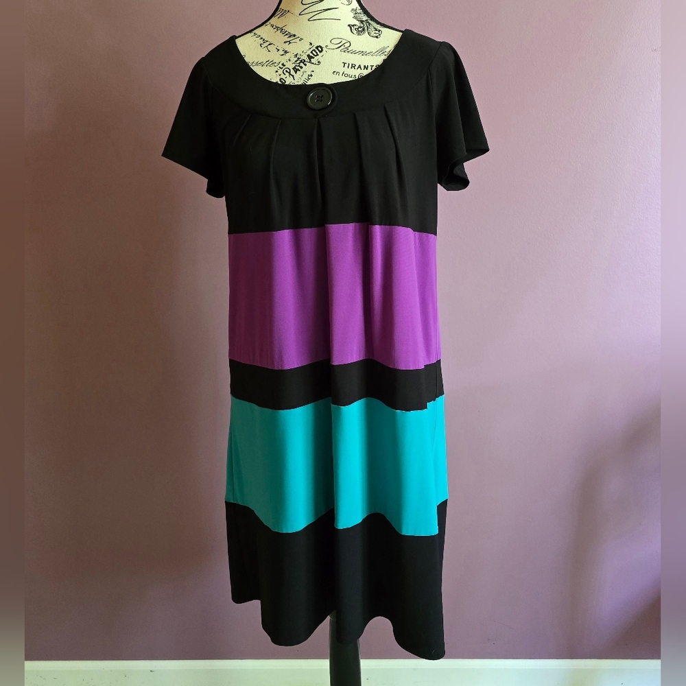 Tiana B Multi Stripe Black Purple Turcoise Sheath Y2K dress Medium